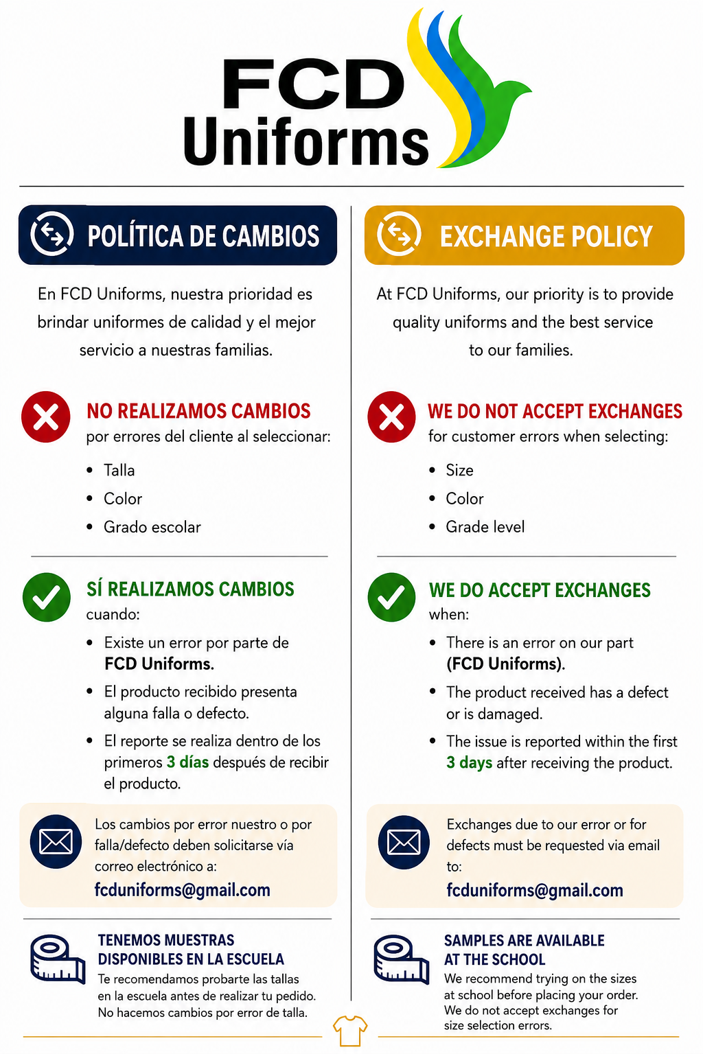 EXCHANGE POLICY/POLITICA DE CAMBIOS