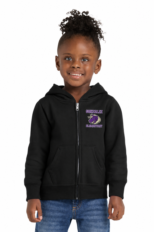 Toddler Core Fleece Full-Zip Hooded Sweatshirt Embroidery Logo Gonzalez Elementary